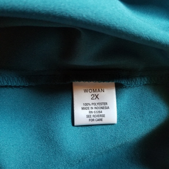 Roz & Ali Women's Button Down Blouse Bright Teal Plus Size 2X - Picture 6 of 7